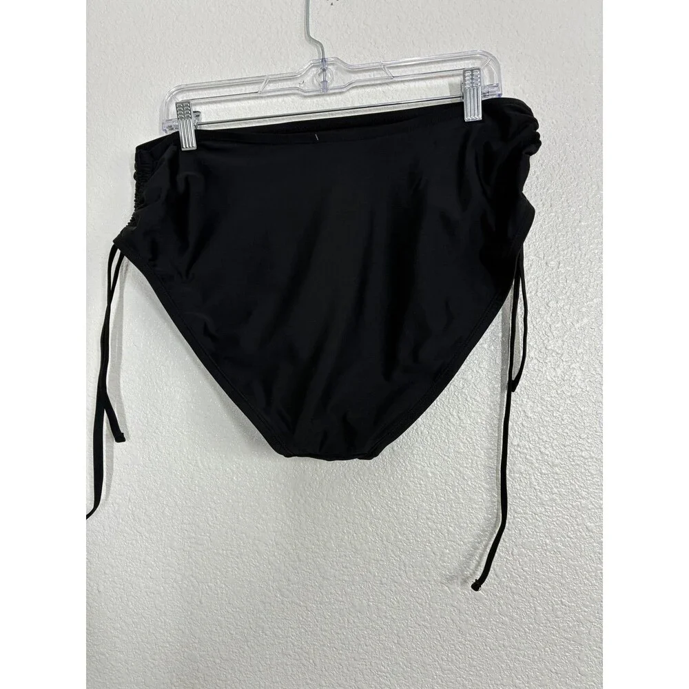 BCBG Paris Bikini Swim Bottom Womens XL Black High Waisted Ruched Side Ties